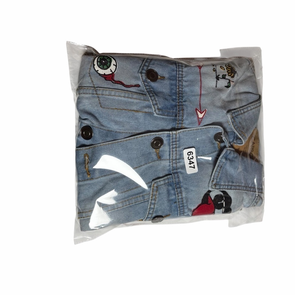 Carbon Screenprinted Graphic Denim Jacket | Light Wash | Size Small - Picture 14 of 14